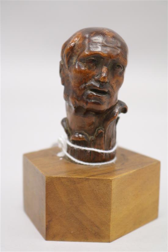 A German carved boxwood head of a man